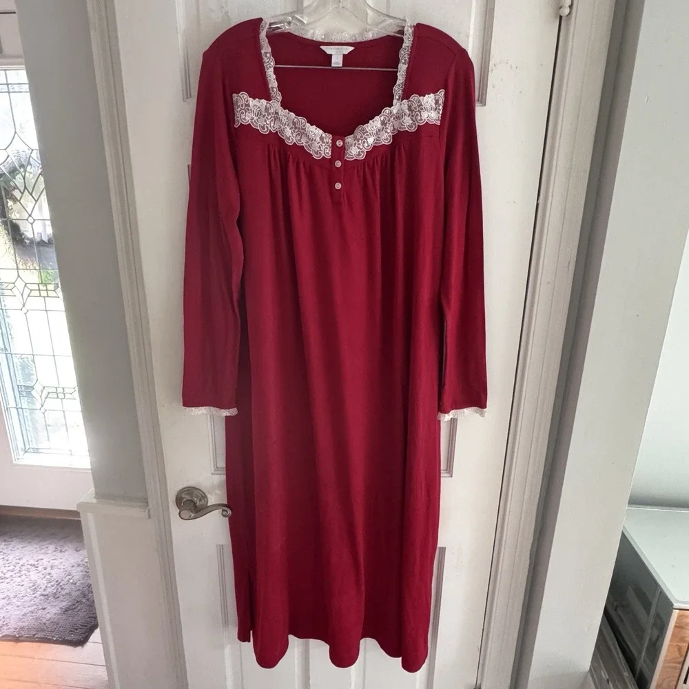 Charter Club Red Lace Trim Nightgown S Holiday‎ Christmas Cottagecore Victorian